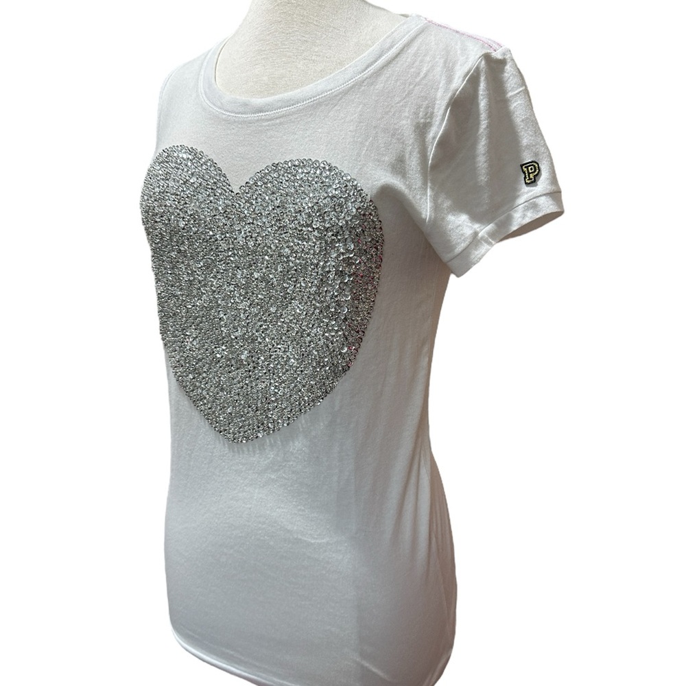 Victoria's Secret White Tee with Silver Heart Design - Picture 2 of 6